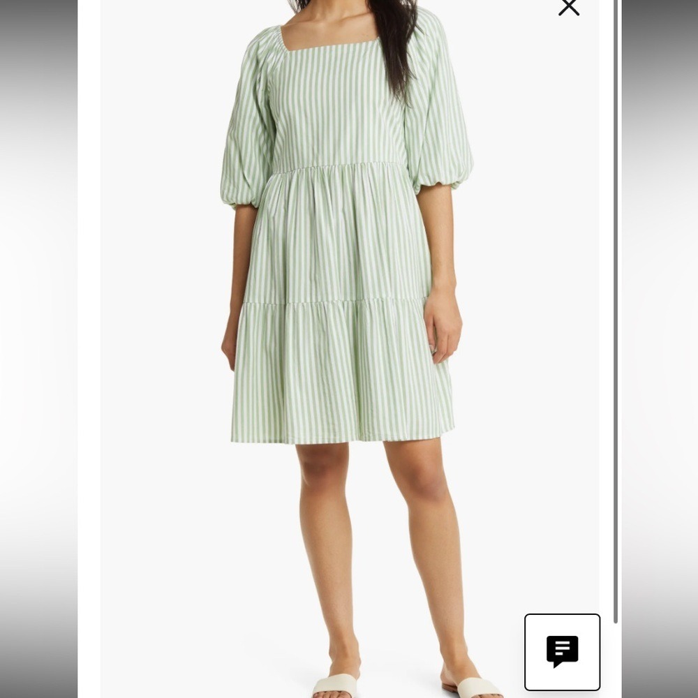 beachlunchlounge Green White Stripe Open Back Bow Tiered Mini Dress XXL